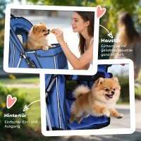 PawHut Hundewagen Hundebuggy Faltbar bis 10kg mit Aufbewahrungskorb, Kissen, Netzfenstern, für kleine Hunde, 77x44x102cm Blau(m-7)