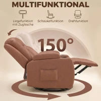 HOMCOM Massagesessel mit Wärmefunktion, drehbarer Schaukelsessel mit Fußstütze, Hellbraun(m-5)