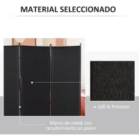 HOMCOM Biombo Separador de Ambientes de 3 Paneles 253x50x182 cm Divisor de Habitación Plegable con 6 Pies de Metal Negro(m-5)