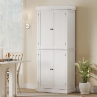 HOMCOM Mobile Cucina Alto con 6 Ripiani Regolabili e 2 Ante in Legno, 76x40.5x184 cm, Bianco(m-10)