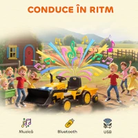 AIYAPLAY Excavator Electric pentru Copii 12V cu Cupă, Remorcă și Telecomandă, Vârsta 3-8 Ani, Galben(m-9)