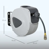 DURHAND Carrete de Manguera de Aire Comprimido Automático de 20 m Conector de 1/4'' BSP Soporte para Pared Giratorio 180° Gris(m-3)