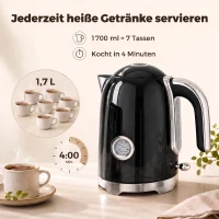 HOMCOM Wasserkocher und Toaster Set mit Thermometer, 1,7 l, 2200 W Wasserkocher, 2-Scheiben-Toaster mit 7 Bräunungsstufen(m-4)