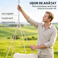 Outsunny Fotoliu Suspendat în Stil Boho cu Pernă, din Oțel, Bumbac și Poliester, 80x60x40 cm, Alb Crem(m-11)