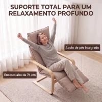 HOMCOM Cadeirão para Sala em Tecido Aspeto Linho com Apoio para os Pés Baloiço Suave Encosto Alto e Assento Largo Castanho Claro(m-7)