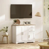HOMCOM Bufet Modern din Lemn cu 2 Sertare și 2 Dulapuri, 100x40x78 cm, Alb și Lemn Natural(m-7)