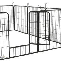 PawHut Țarc pentru câini, 12 panouri modulabile 80x1.5x80 cm, pliabil cu ușă din oțel, 12 țăruși, gri(m-9)