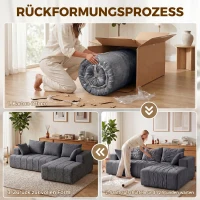 HOMCOM 3-Sitzer Ecksofa in L-Form mit Ottomane, wandelbares Chenille-Cloud-Schlafsofa mit Federkernpolsterung, Grau(m-7)