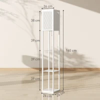 HOMCOM Stehlampe mit Regal, 3 Fächer, kompakte Maße, MDF, Weiß(m-3)