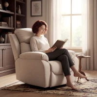HOMCOM Fotoliu Rabatabil Manual cu Perne Groase, Mânere Căptușite și Suport pentru Picioare, Bej(m-8)