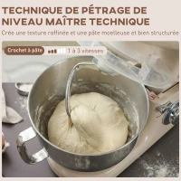 HOMCOM Robot pâtissier 1300 W, robot pétrin professionnel 4,5 L, bol d'acier inoxydable, 6+P vitesses et pulse, beige(m-5)