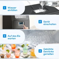 HOMCOM Kommerzielle 30 kg/24H Freistehender Eiswürfelmaschine mit 4 kg Speicher, Selbstreinigung, Timer Stahl Schwarz(m-9)