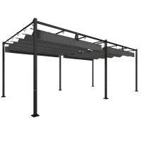 Outsunny Pérgola de Jardín 6x3 m con Techo Retráctil Protección UPF50+ Drenaje Cenador de Jardín para Patio Exterior Gris Oscuro(m-1)