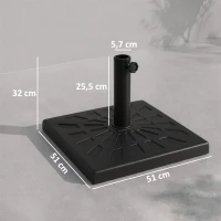 Outsunny Sonnenschirmständer Sonnenschirmhalterung Sonnenschirmfuß, wetterbeständig, 51 cm x 51 cm x 32H cm, Schwarz(m-3)