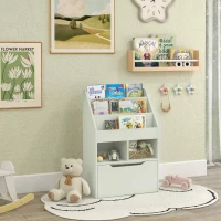 HOMCOM Bibliothèque étagère Multi-Rangement 3 étagères 2 niches Grand tiroir en bois Vert clair(m-10)