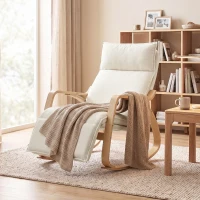HOMCOM Fotoliu balansoar cu aspect de in, cu suport pentru picioare reglabil în 5 trepte și aspect de in, pentru living, alb crem(m-5)