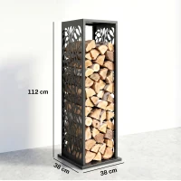 Outsunny aminholzregal 38 x 38 x 112cm erhöhtes Brennholzregal mit 4 Haken Dekorative Aussparungen bis 100 kg Stahl(m-3)