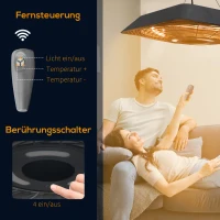 Outsunny Infrarotstrahler 2000 Watt Heizstrahler mit Fernbedienung 3 Heizstufen Schutzhülle LED-Anzeige IP45 Wärmestrahler Terrassenstrahler Standheizer Infrarotheizung Schwarz(m-6)
