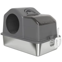 PawHut Maison de Toilette pour Chat avec Couvercle Amovible et Fermé, Côtés Hauts, 60,5x40,5x45cm, Gris Foncé(m-1)