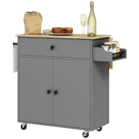 HOMCOM Küchenwagen mit Schublade, Schrankfach, Handtuchstange, 106 x 42 x 87 cm, Grau/Eiche(m-11)