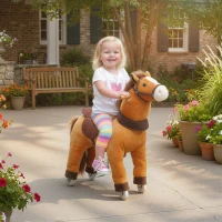AIYAPLAY Cheval à Monter pour Enfant, Cheval à Roulettes en Peluche, Poignée, 75 cm de Haut, pour 3 à 5 Ans, Marron(m-2)