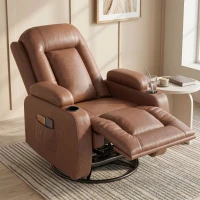 HOMCOM Massagesessel mit Wärmefunktion, drehbarer Schaukelsessel mit Fußstütze, Hellbraun(m-9)