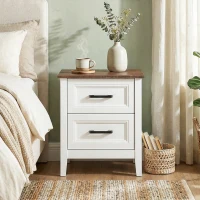 HOMCOM Mesa de Cabeceira Mesa de Cabeceira com 2 Gavetas Estilo Rústico 45x30x50 cm Branco(m-9)