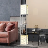HOMCOM Lampa stojąca w nowoczesnym designie, 2 półki, łańcuszek włącznika, 26 cm x 26 cm x 156 cm, biały(m-8)