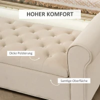 HOMCOM Sitzbank im Vintage-Design, Sitzbank mit Stauraum, Samtoptik, Beige(m-5)
