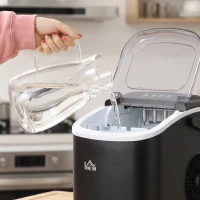 HOMCOM Machine à glaçons, 12kg en 24h, 9 glaçons en 6-12 minutes, ice maker avec poignée, panier et pelle, 22,2x29,4x29cm, noir(m-14)