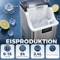 HOMCOM Eiswürfelmaschine, Eiswürfelspender, Ice-Maker, 20 kg/24h Eiswürfelbereiter mit 2,1 L Wassertank, Silber(m-4)