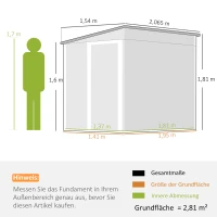 Outsunny Metall Gerätehaus 2,81m² 154x206,5x181 cm Geräteschuppen mit Pultdach Fundament(m-3)