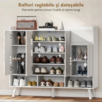 HOMCOM Pantofar Hol cu 4 Uși Push-to-Open, Rafturi Reglabile, MDF și Lemn Pin, 120x35x100 cm, Alb(m-5)