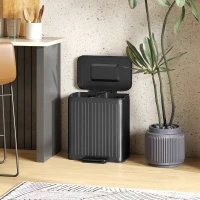HOMCOM Küchenmülleimer, 2 x 20 L-Fächer, effiziente Mülltrennung, Fußpedal, Kunststoff, Metall, Schwarz(m-9)