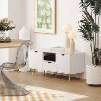 HOMCOM Mueble de TV con Cajón 2 Puertas y Estante Abierto Patas de Madera para Televisores 50 Pulgadas 110x40x50 cm Blanco(m-7)