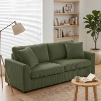 HOMCOM Sofá de 3 Plazas Tapizado en Pana con 2 Almohadas Reposabrazos y Cojín de Muelles 212x80x88 cm Verde(m-2)
