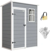 Outsunny Gerätehaus Kunststoff 1,14m² 151 x 92 x 193cm Geräteschuppen mit Pultdach Boden Fenster Grau(m-12)