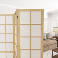 HOMCOM Biombo de 4 Paneles Plegable con Marco de Madera 160x170 cm para Dormitorio Oficina Salón Natural(m-8)