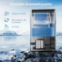 HOMCOM Machine à glaçons commerciale 36 kg/24h, acier inoxydable, ice maker, capacité 5,5 kg, 36 cubes par 10 minutes,(m-6)