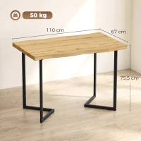 HOMCOM Esstisch für 2 Personen mit dicker Tischplatte, Metallbeinen, moderner Stil, 110x67x75,5 cm, Eiche(m-3)