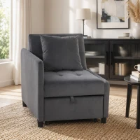 HOMCOM Schlafsessel 4-in-1 Ausziehbar Gesteppt, Verstellbar, Samtoptik, Dunkelgrau(m-6)