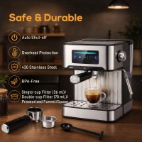 HOMCOM Espresso Machine, 20-Bar Cappuccino Coffee Maker with Frother Wand, 1.6L Tank, Single/Double/Manual Shot, LED Touch(m-9)