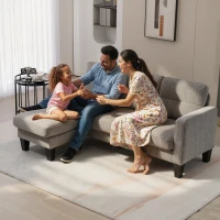 HOMCOM Canapea de colț 3 locuri cu perne pentru șezut și spătar, din material textil cu efect de catifea, 186x130x84 cm, taupe(m-8)