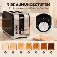 HOMCOM Wasserkocher und Toaster Set mit Thermometer, 1,7 l, 2200 W Wasserkocher, 2-Scheiben-Toaster mit 7 Bräunungsstufen(m-6)