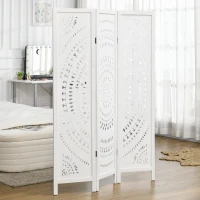 HOMCOM Biombo Plegable de 3 Paneles de Madera 120x170 cm Biombo Separador de Ambientes con Patrones Tallados Elegantes Blanco(m-2)