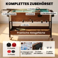 SPORTNOW 3-in-1 Multi Spieltisch drehbar Multifunktionstisch mit Billardtisch Tischfußball Airhockey Ablagefach(m-6)
