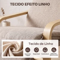 HOMCOM Cadeirão para Sala em Tecido Aspeto Linho com Apoio para os Pés Baloiço Suave Encosto Alto e Assento Largo Castanho Claro(m-6)