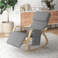 HOMCOM Silla Mecedora con Reposapiés Ajustable en 5 Posiciones Bolsillo Lateral Reposabrazos de Madera Reposacabezas Gris(m-10)