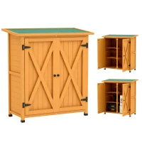 Outsunny Gartenschrank, Geräteschuppen aus Holz, Wetterfest Geräteschrank mit 2 Türen Asphaltdach 110 x 55 x 117 cm, Gelb(m-12)