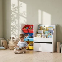 AIYAPLAY Meuble rangement enfant rangement jouets enfant 6 bacs amovibles et grand coffre à roulettes 100x30x80cm multicolore(m-16)